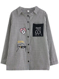 Trendy Cute Lapel Long Sleeve Plaid Shirt for Women