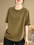 Plus Size Loose Side Split Solid Color T-shirts for Women