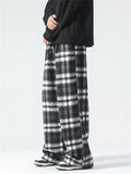 Male Casual Popular Elastic Waist Plaid Pants