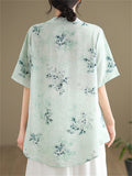 Women's Gentle Flower Embroidery Round Neck Half Sleeve Shirt