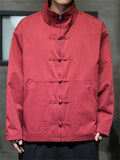 Spring Autumn Stand Collar Knot Button Windproof Jacket for Men