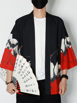 Chinese Style Printed Men's Open Front Comfy Shirts