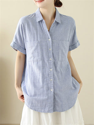 Women's Button Up Striped Skin-friendly Comfy Shirt