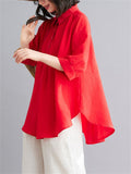 Natural Linen Solid Color Cozy Loose Shirt for Women