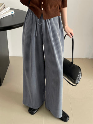 Women's Drawstring Elastic Waist Striped Wide Leg Pants