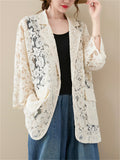 Women's Elegant Floral Lace Hollow Out Lapel Blazer