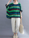 Women's Colorblocked Striped Relaxed Crew Neck Shirt