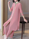 Women's Vintage Contrast Color Print Pink Sets