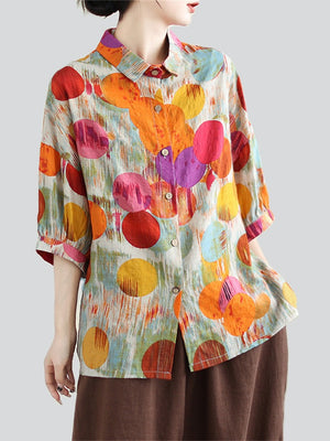 Summer Women's Colorful Multi Dot Printed Lapel Shirt