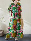 Female Holiday Round Neck Flowers Maxi Dresses