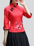 Female Magpie & Plum Blossom Embroidered Shirt