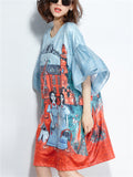 Women's Summer Cute Cartoon Print Lace Ruffled Sleeve Pullover Dress