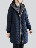 Female Striped Mid-length Hooded Thickened Cotton Coats