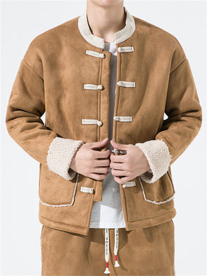 Men's Stand Collar Traditional Chinese Clothing Fleece Cotton Coats