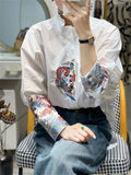 Stand Collar Chic Embroidered Shirts for Ladies