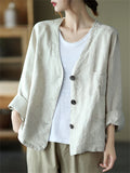 Female Casual Plain Button Up Jacket with Pockets