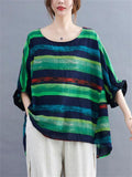 Women's Colorblocked Striped Relaxed Crew Neck Shirt