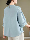 Retro Lace Patchwork Neck Lantern Sleeve Loose Shirts for Women