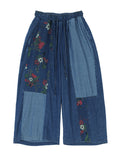 Summer Daisy Print Patchwork Design Blue Jeans for Women