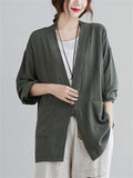 Ladies One Button Long Sleeve Relaxed Shirts with Pockets