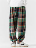 Loose Drawstring Waist Plaid Jogger Pants for Male