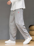 Men's Red Hanzi Embroidery Corduroy Vintage Trousers