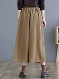 Women's Solid Color Corduroy Wide Leg Pants with Belt