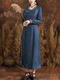 Women's Long Sleeve Modified Cheongsam Denim Dress