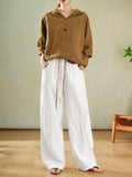 Simple Cozy Cotton Linen White Long Pants for Women