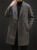 Men's Autumn Double-Breasted Lapel Checked Midi Woolen Coat