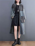 Female Lace-up One Button Mid-length Vintage Splicing Jacket