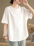 Plus Size Loose Side Split Solid Color T-shirts for Women