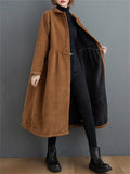 Long-sleeved Thick Single-breasted Corduroy Long Coats for Women
