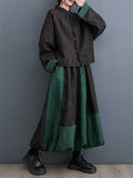 Women's Tang Suit Tassel Button Contrast Color Shirt & Lantern Skirt