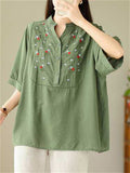 Women's Half-open Button Stand Collar Embroidered Shirts