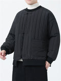 Men's Vintage Round Neck Long Sleeve Striped Cotton Coat