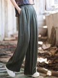 Ladies Wide Leg Button Decor Floor Length Trouser