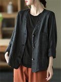 Female Casual Plain Button Up Jacket with Pockets