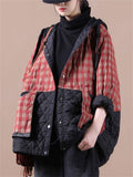 Leisure Plaid Patchwork Hooded Padded Coats for Ladies