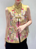 Women's Retro Stand Collar Tassel Button Phoenix Embroidery Vest