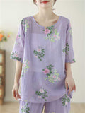 Female Lightweight Floral Leaf Embroidered Homewear Shirts