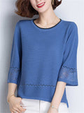 Women's Leisure Round Neck Hollow Out 3/4 Sleeve Shirt