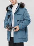 Men's Cargo Hooded Fur Collar White Duck Down Coats