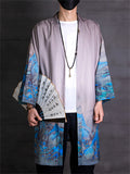 Men's Vintage Landscape Print Long Sleeve Cardigan Vacation Shirt