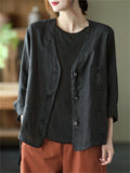 Female Casual Plain Button Up Jacket with Pockets