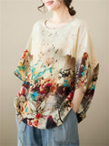 Women's Casual Round Neck Half Sleeve Oversized Print Shirt