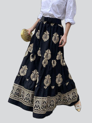 Ethnic Style Print Big Swing A-line Skirts for Lady