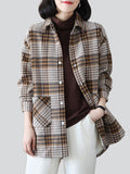 Winter Warm Plush Lining Long Sleeve Plaid Jacket for Women