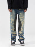 Men's Fake Ripped Print Street Straight-Leg Jeans