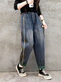 Women's Stylish Color Stripe Washed Denim Harem Pants